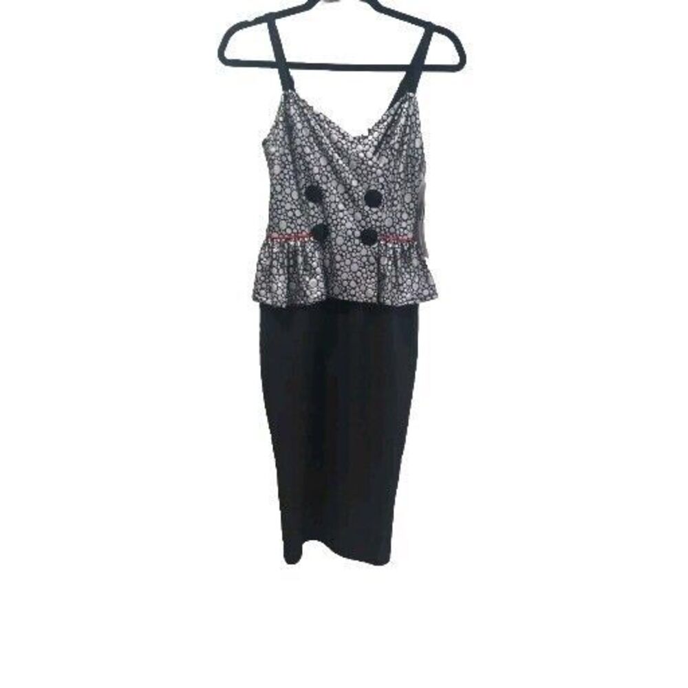 Tatyana NWT Peplum Rockabilly Pinup Dress Size XS Black Silver Stretch Retro